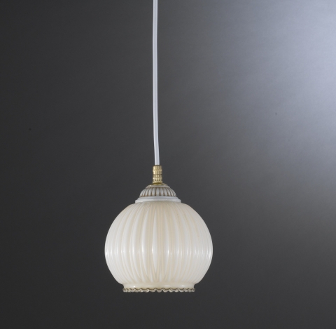 Pendant light with blown ivory glass
