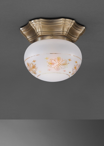 Plafoniera classica in ottone con sfera in vetro decoro serigrafia. PL.7735/1