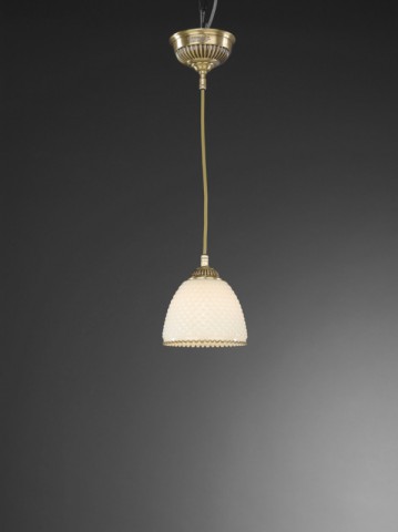 Traditional brass pendant light with ivory glass 14 cm