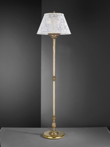 Golden brass floor lamp with fabric lamp shade