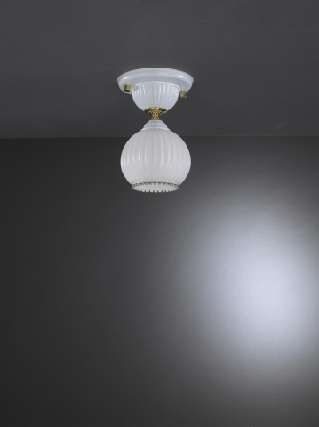 Traditional ceiling light with white blown glass