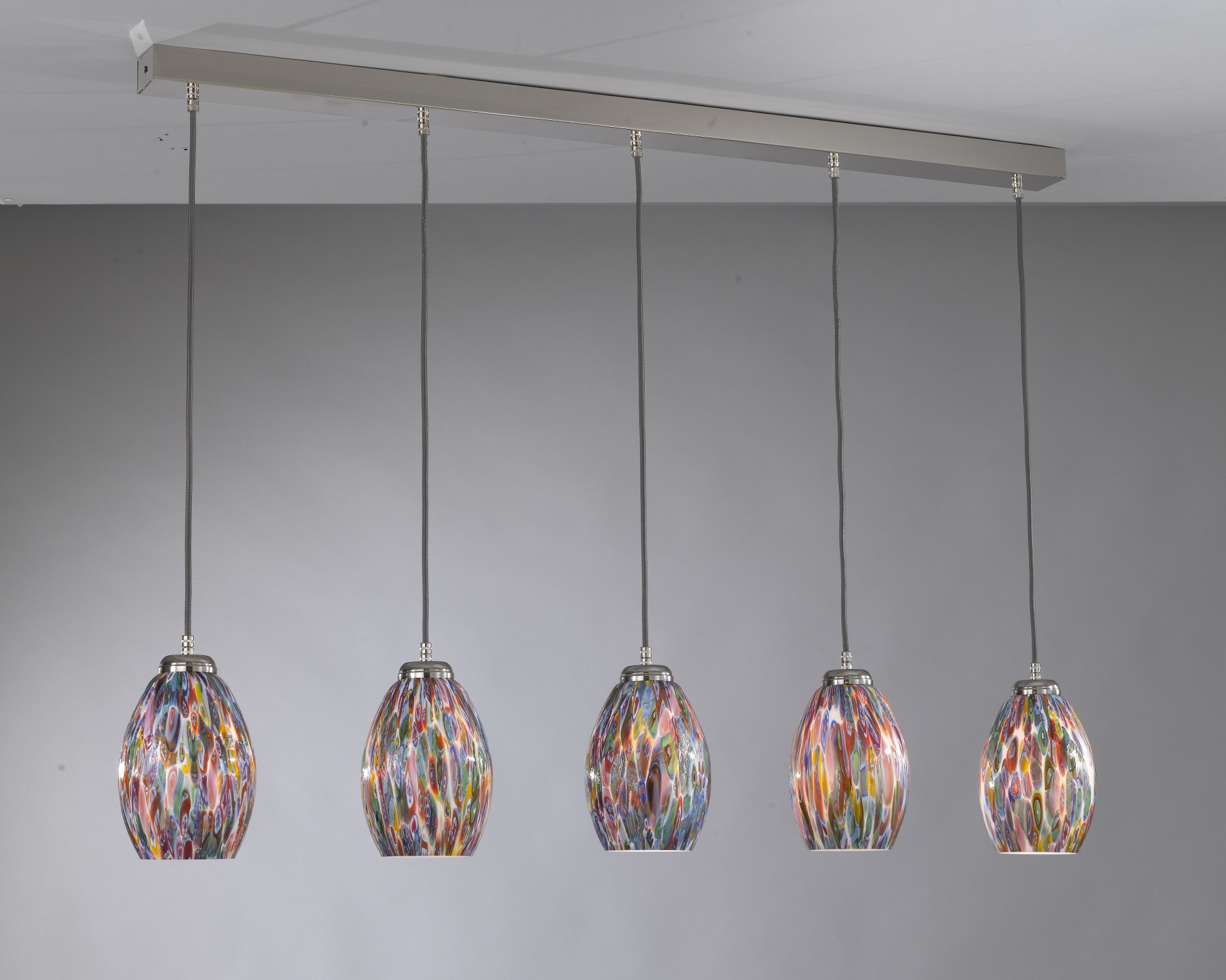 Suspension Lamp With 5 Lights Nickel Finish Blown Glass
