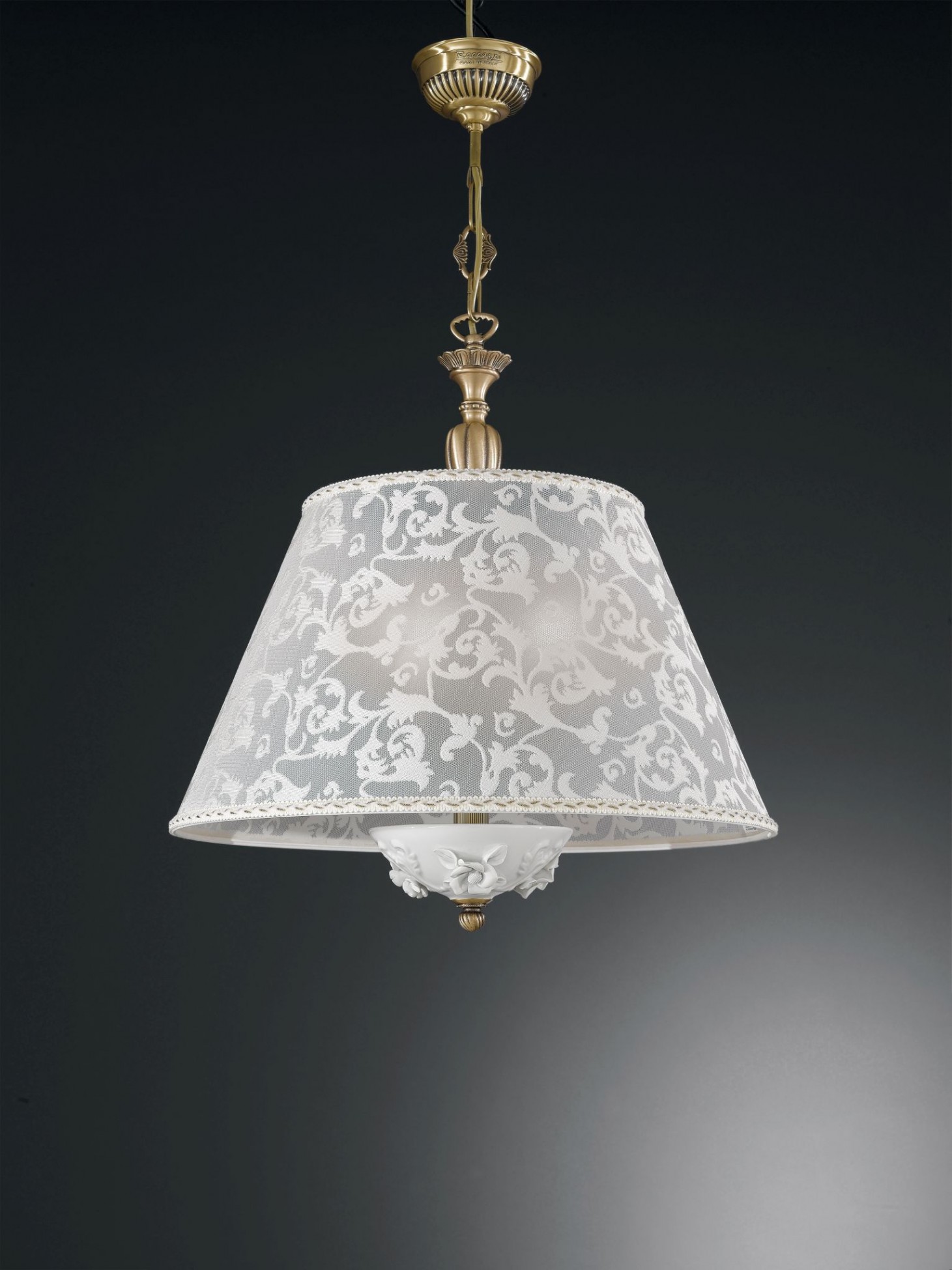 3 Lights Brass And White Porcelain Pendant Lamp With Shade 50 3 Lights Brass And White Porcelain Pendant Lamp With Shade 50 Cm Reccagni