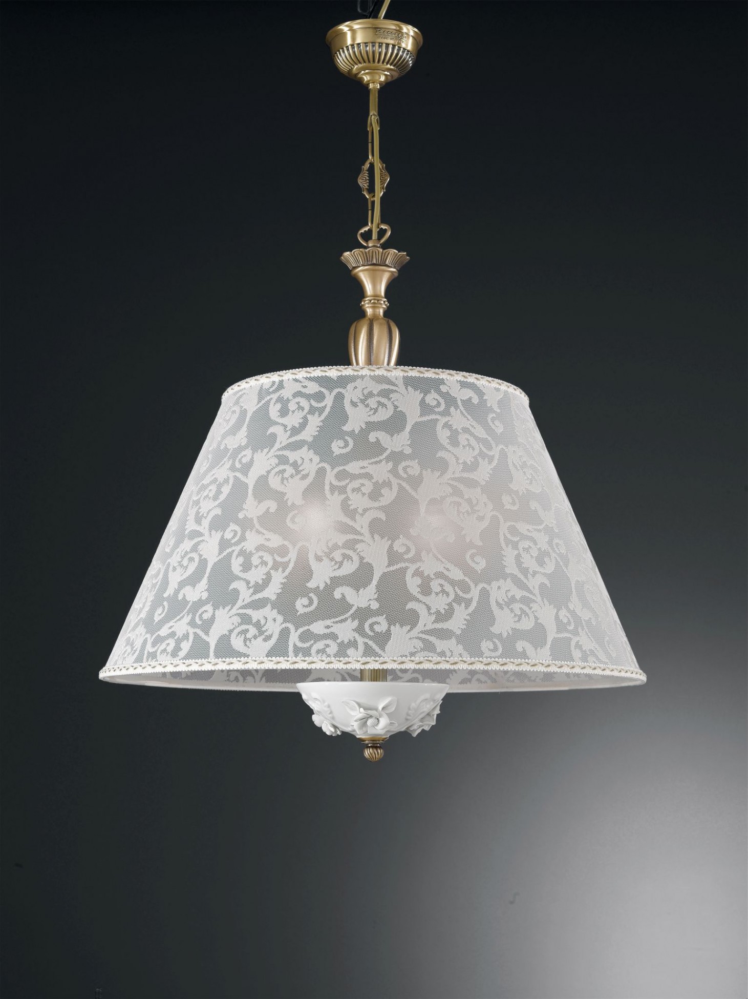5 Lights Brass And White Porcelain Pendant Lamp With Shade 60 5 Lights Brass And White Porcelain Pendant Lamp With Shade 60 Cm