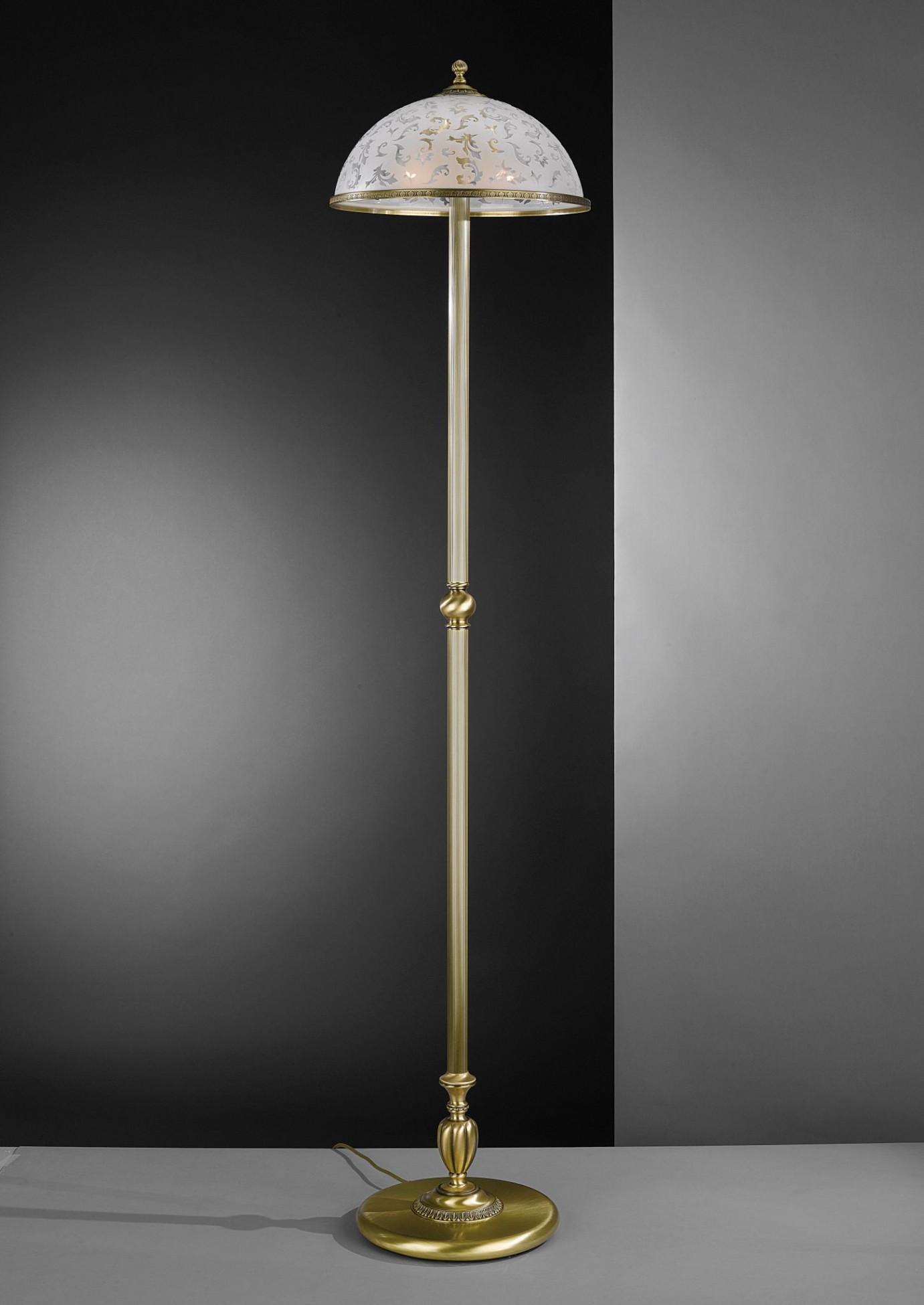 Brass Floor Lamp With Decorated Frosted, Frosted Glass Shade For Floor Lamp