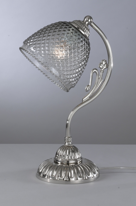 Iron and brass table lamp with blown smoked glass
