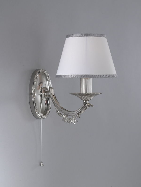 Wall light Nikel finished with white textile shade