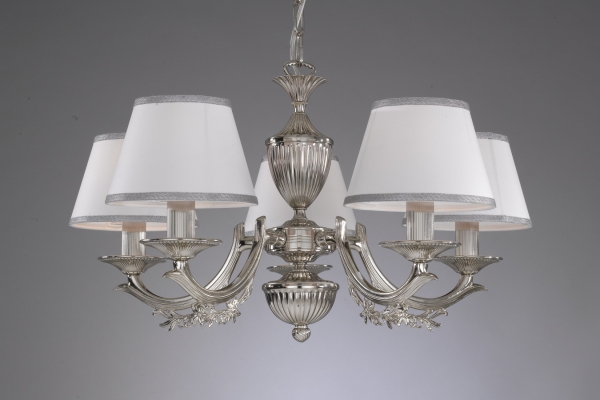 Chandelier Nikel finished with white textile shades