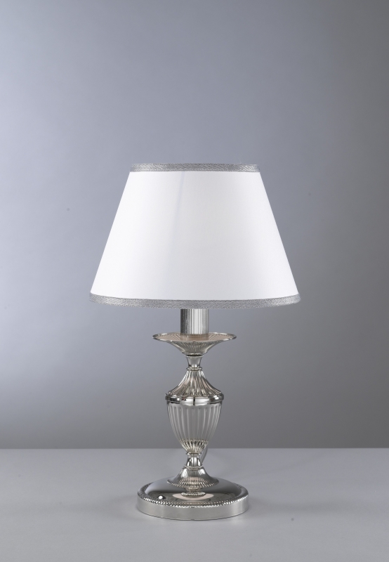 Bedside lamp Nikel finished with white textile shade