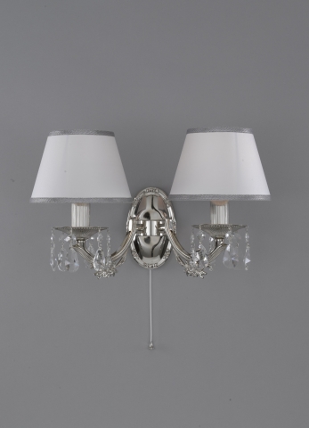 Classic wall lamp Nikel finished with white textile shade