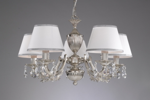 Chandelier Nikel finished with white textile shade