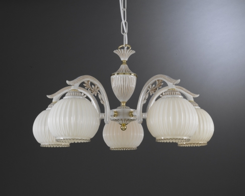 5 Light chandelier with blown ivory glass