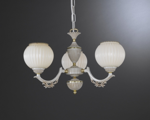 3 Light chandelier with blown ivory glass