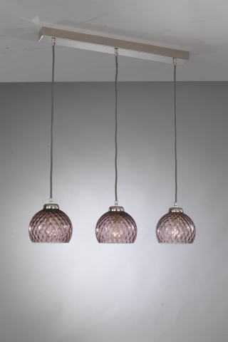Suspension lamp with three lights, Nickel finish, blown glass in Amethyst color. B.10006 /3