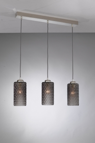 Suspension lamp with three lights, Nickel finish, blown glass in Smoked color. B.10000 /3