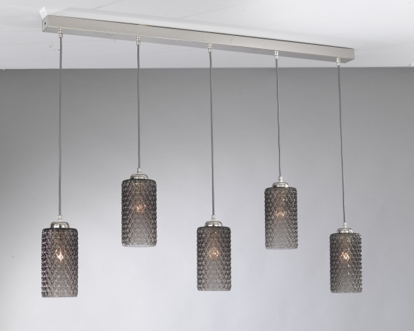 Suspension lamp with five lights, Nickel finish, blown glass in Smoked color B.10000/5