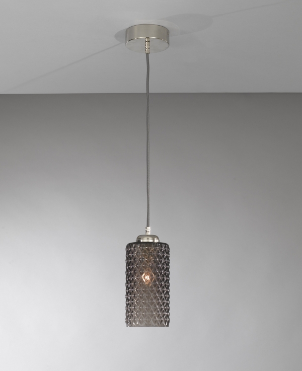 Suspension lamp with one light, Nickel finish, blown glass in Smoked color L.10000/1