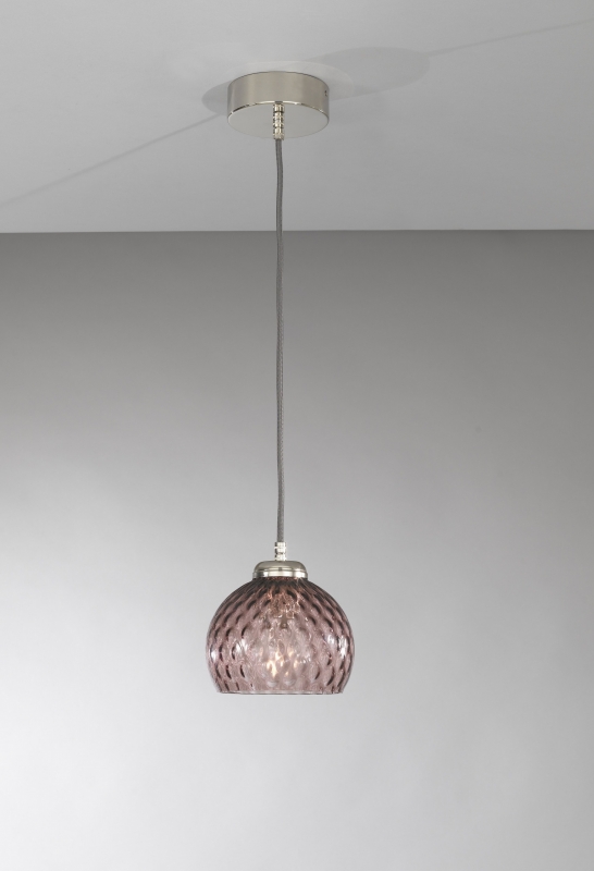 Suspension lamp with one light, Nickel finish, blown glass in Amethyst color  L.10006/1