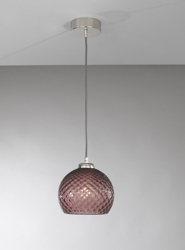 Suspension lamp with one light, Nickel finish, blown glass in Amethyst color  L.10005/1