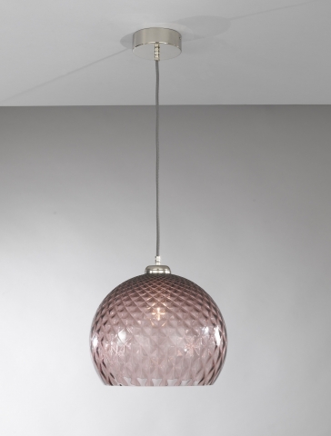 Suspension lamp with one light, Nickel finish, blown glass in Amethyst color  L.10013/1