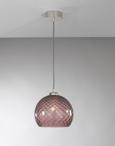 Suspension lamp with one light, Nickel finish, blown glass in Amethyst color  L.10012/1