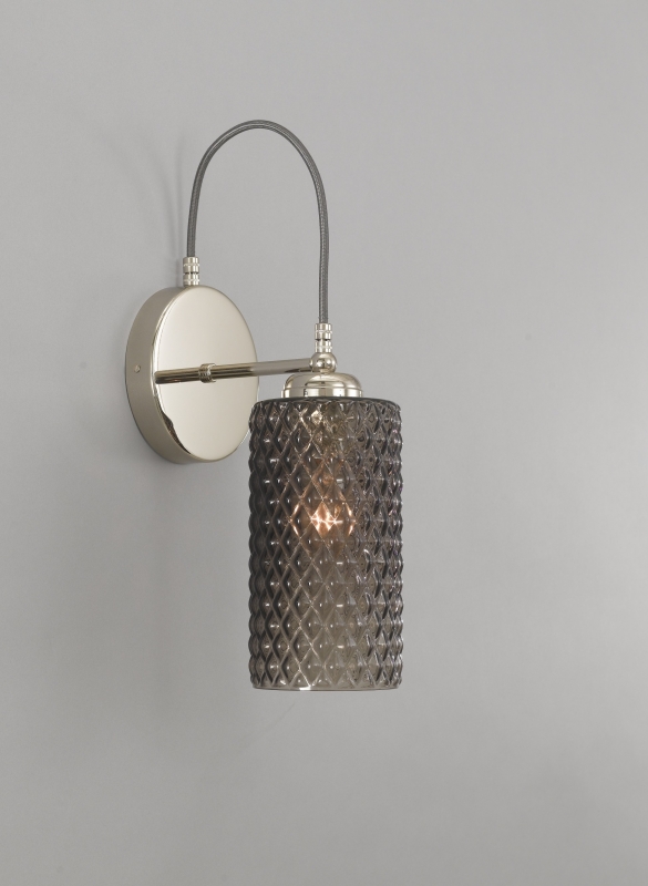 Wall lamp, Nickel finish, blown glass in Smoked color A.10000/1