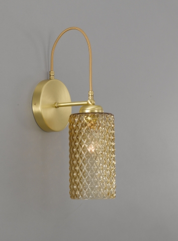 Lampada da parete, in ottone, finitura Oro satinato, vetro soffiato colore bronzo  A.10030/1