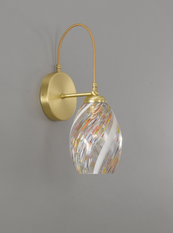 Wall lamp in brass with one light , satin gold finish, blown glass multicolored Murrina  A.10034/1