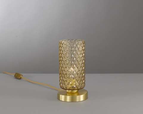 Lampada da comodino, in ottone, finitura Oro satinato, vetro soffiato colore bronzo  P.10030/1