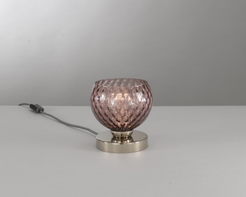 Nachttischlampe Nickel-Finish, mundgeblasenes Glas in Amethystfarbe. P.10006/1