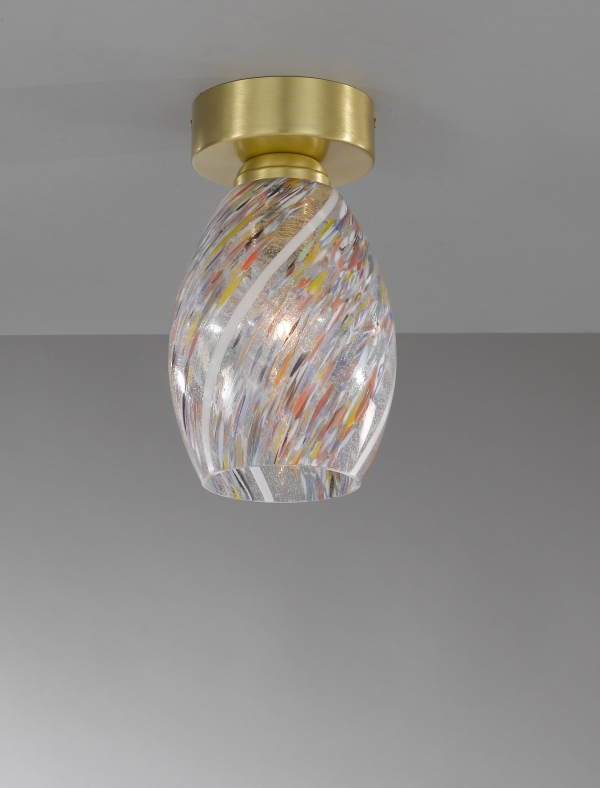 Ceiling lamp in brass , satin gold finish, blown glass multicolored Murrina  PL.10034/1