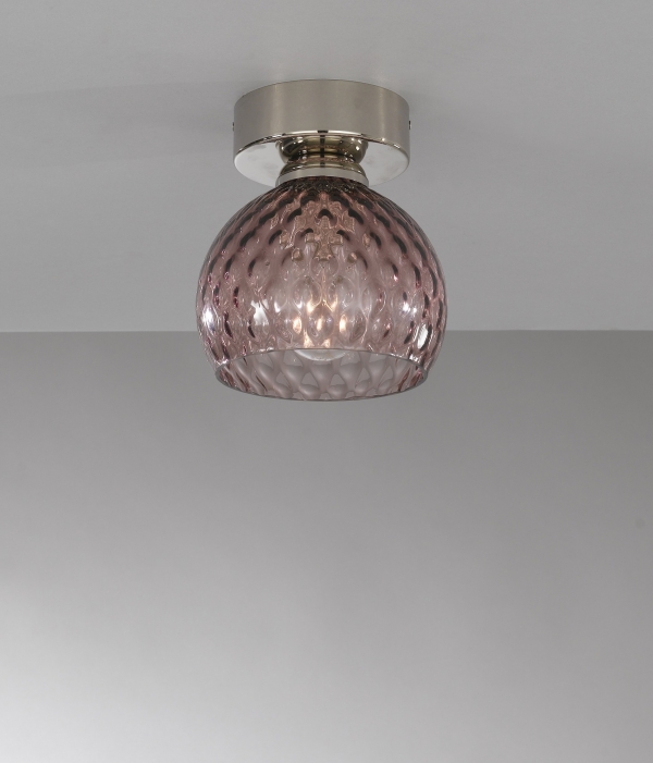Ceiling lamp, Nickel finish, blown glass in Amethyst color  PL.10006/1