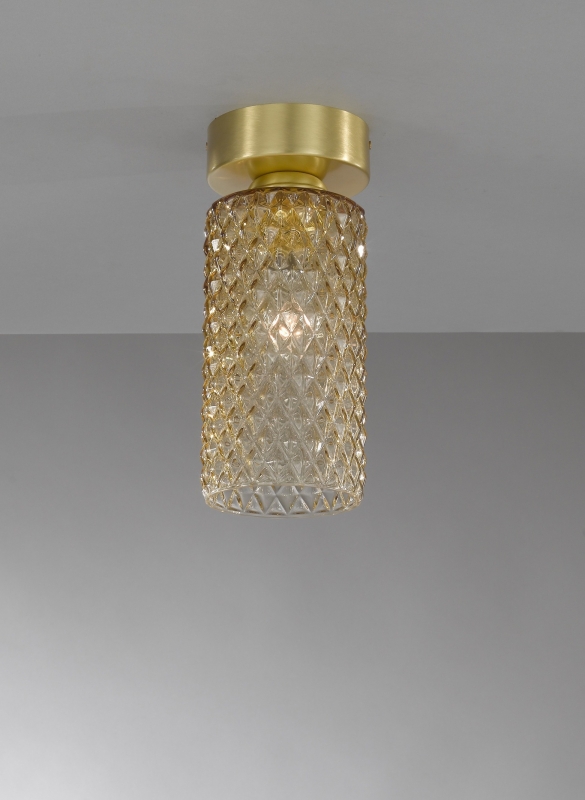 Ceiling lamp in brass , satin gold finish, blown glass bronze color. PL.10030/1