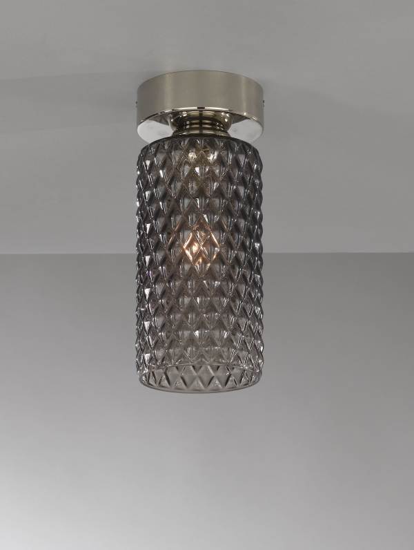 Deckenlampe, Nickel-Finish, mundgeblasenes Glas in  rauchige farbe. PL.10000/1