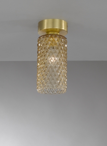 Deckenlampe in Messing, Satin Gold Finish, mundgeblasenes Glas in Bronze farbe PL.10030/1