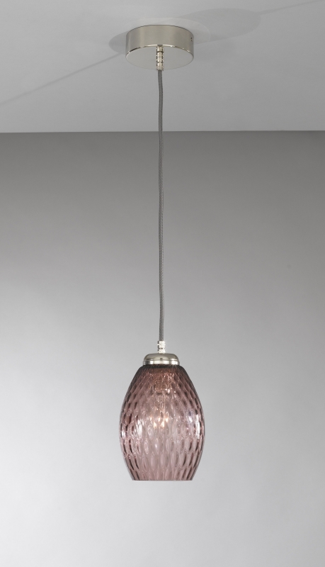 Suspension lamp with one light, Nickel finish, blown glass in Amethyst color  L.10008/1