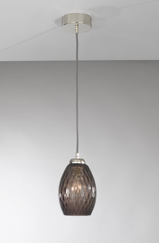 Suspension lamp with one light, Nickel finish, blown glass in Smoked color  L.10007/1