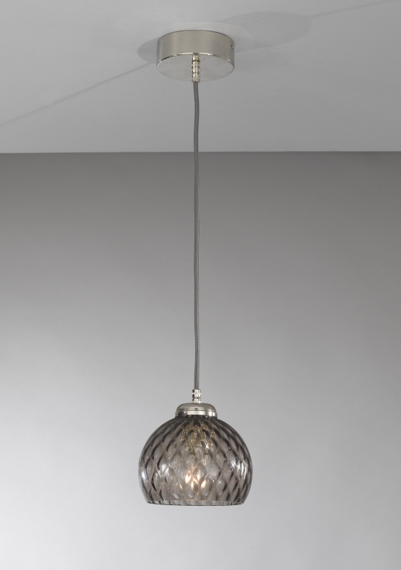 Suspension lamp with one light, Nickel finish, blown glass in Smoked color  L.10003/1