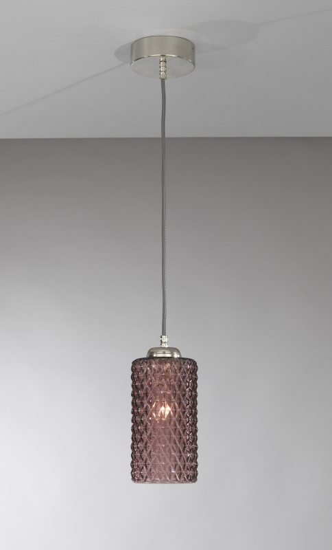 Suspension lamp with one light, Nickel finish, blown glass in Amethyst color  L.10001/1