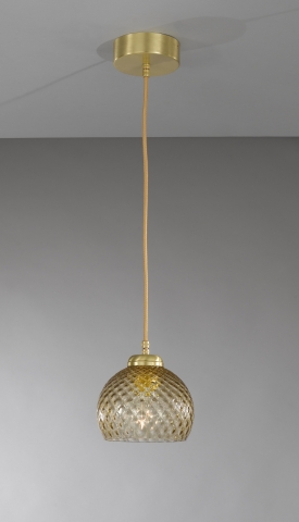 Pendelleuchte in Messing mit einem Licht, Satin Gold Finish, mundgeblasenes Glas in Bronze farbe L.10032/1