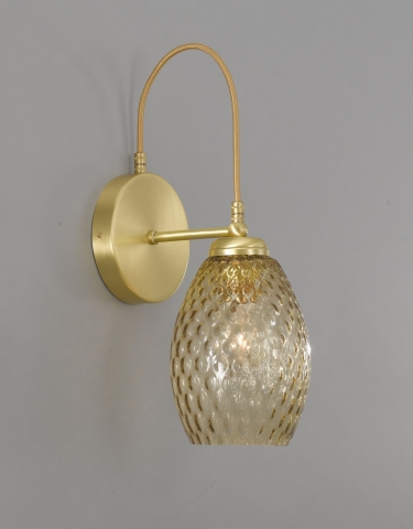 Lampada da parete, in ottone, finitura Oro satinato, vetro soffiato colore bronzo  A.10033/1