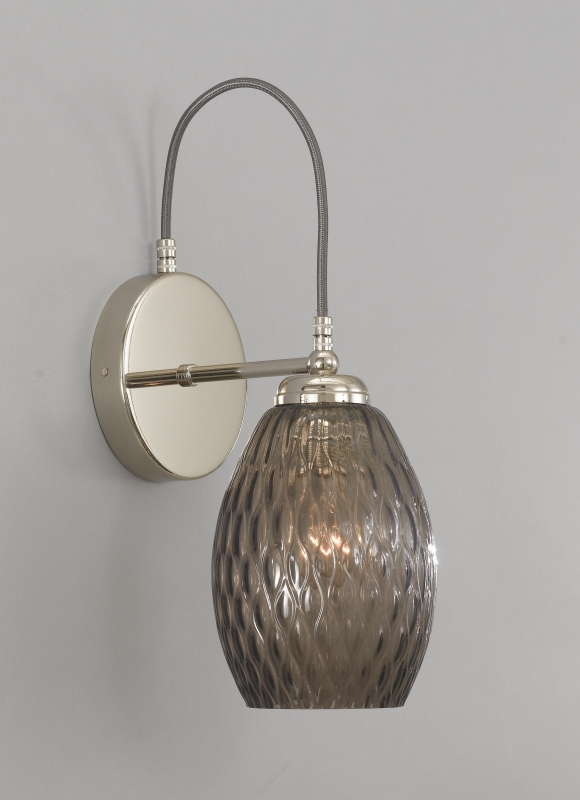 Wall lamp, Nickel finish, blown glass in Smoked color A.10007/1