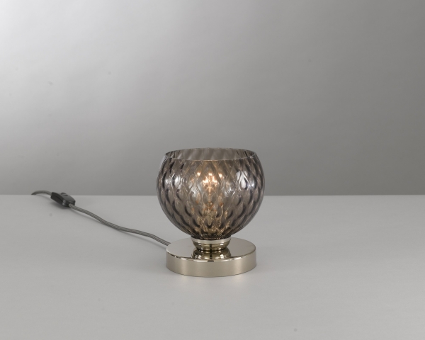 Bedside lamp, Nickel finish, blown glass in Smoked color  P.10003/1