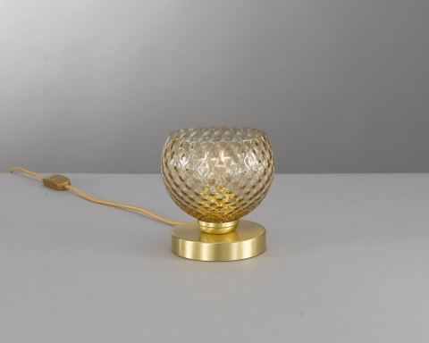 Bedside lamp in brass , satin gold finish, blown glass bronze color. P.10032/1