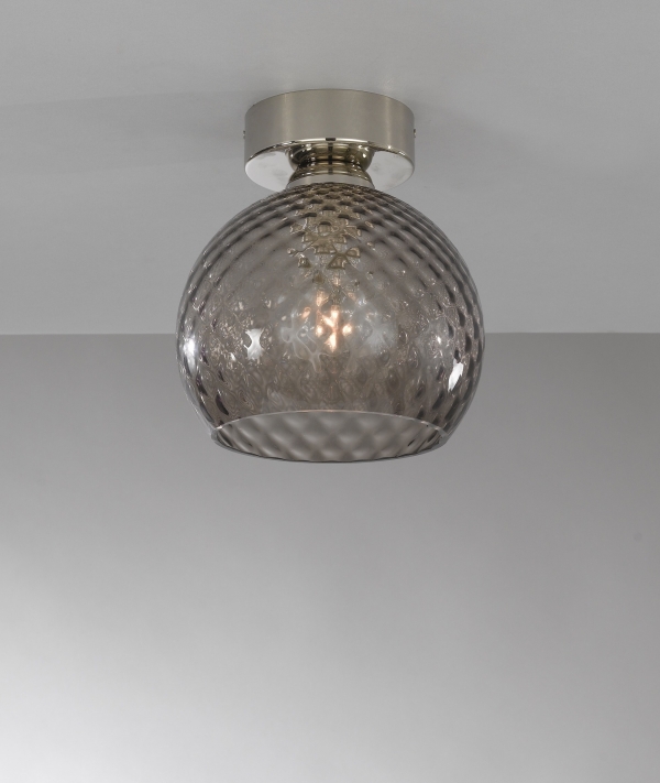 Ceiling lamp, Nickel finish, blown glass in Smoked color PL.10002/1