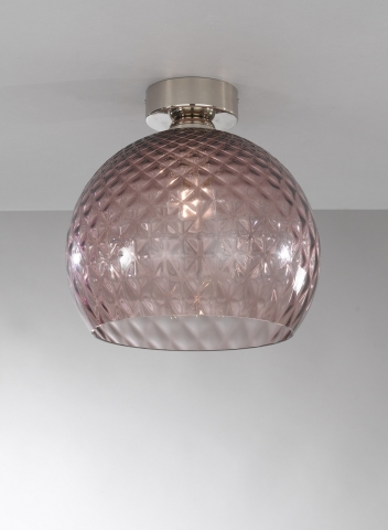 Deckenlampe Nickel-Finish, mundgeblasenes Glas in Amethystfarbe. PL.10013/1
