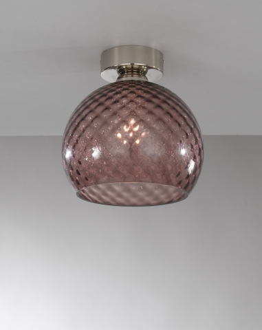 Deckenlampe Nickel-Finish, mundgeblasenes Glas in Amethystfarbe. PL.10012/1
