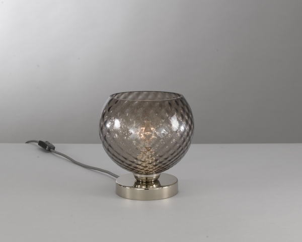 Bedside lamp, Nickel finish, blown glass in Smoked color  P.10002/1