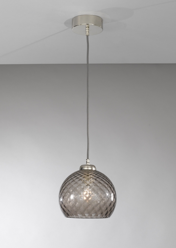 Suspension lamp with one light, Nickel finish, blown glass in Smoked color  L.10002/1