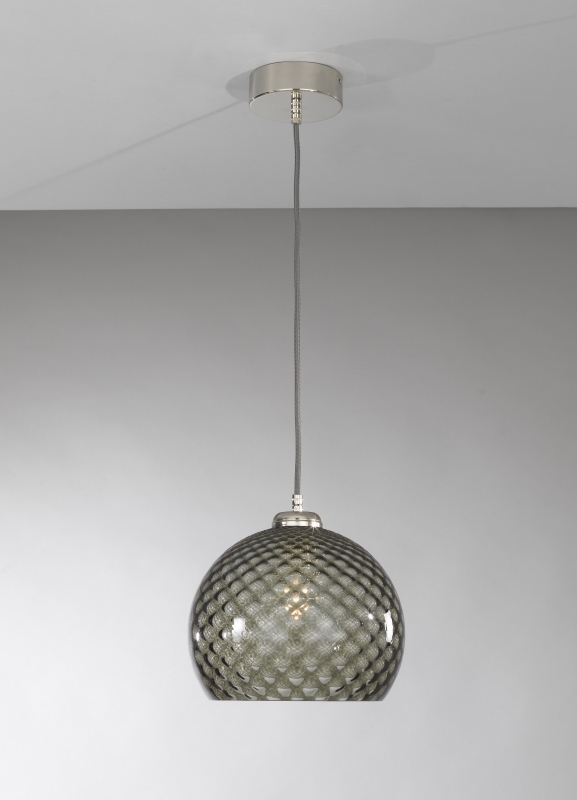 Suspension lamp with one light, Nickel finish, blown glass in Smoked color  L.10011/1